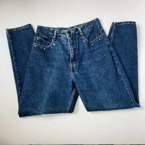 Vintage St Tropez Blinged Rhinestone Cowboy High Waist Skinny Tapered Leg Denim